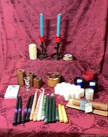 Group view of all candlesticks, holders and various candles