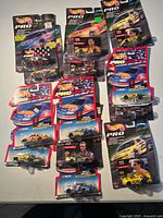 Group shot of all carded Hot Wheels Pro Racing cars