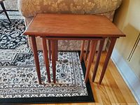 Large wood nesting side table, rectangular top, tapered legs
