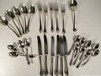 All 30 stainless steel flatware pieces arranged by type