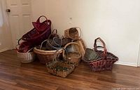 Group shot of all baskets stacked against wall