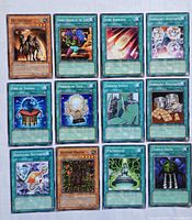Front view of all 12 Yu-Gi-Oh! cards laid out