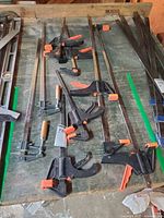 Overview of all bar clamps on work table