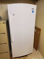 Front view of upright freezer showing full exterior