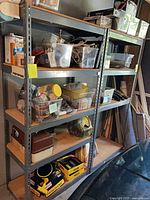 Full view of first shelving unit with five shelves