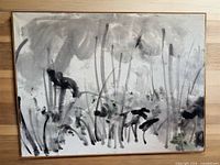 Full view of framed ink wash painting showing overall composition and size