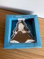Front of boxed Nambe Holiday Christmas Tree Candy Dish Small