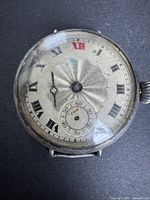 Front of watch showing dial, numerals, sub-dial and crown