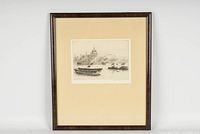 Framed, matted etching showing entire artwork and frame