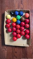 Tray showing all 25 snooker balls