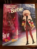 Front of sealed box showing Hudson’s Bay School Spirit Barbie graphics
