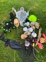 Group shot of all Halloween decorations spread on grass