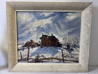 Frontal view of framed oil painting showing entire artwork and frame