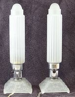 Full view of both matching frosted glass boudoir lamps