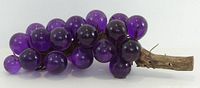 Side view of purple lucite grape cluster on vine stem