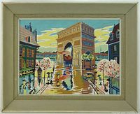Front view of framed Paris street scene painting