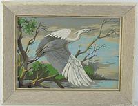 Front view showing full egret painting and frame