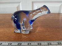 Right side view showing clear and cobalt blue coloration, size reference ruler