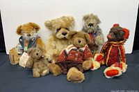 Group shot of six mohair teddy bears
