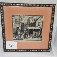 Front view of framed etching with mat and frame