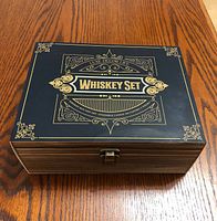 lid with branded graphic "Luxe Decor Life Whiskey Set"