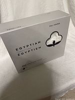 Front of sealed box showing Egyptian cotton full/double sheet set details