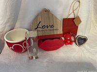 Group shot of all seven love-themed items