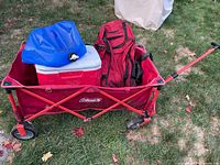 Wagon loaded with blue cooler showing general appearance