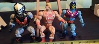 Front view of He-Man, Skeletor, Hordak figures standing for scale