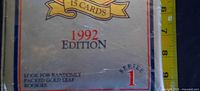 Front of sealed 1992 Leaf Set Baseball box noting 1992 Edition, Series 1 and Gold Leaf Rookies notice