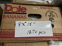 Box labeled 8"x15" 1270 pcs indicating contents of clear plastic bags