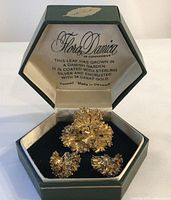 brooch and earrings in original Flora Danica box with interior label