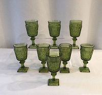 Group of eight green Mount Vernon wine goblets