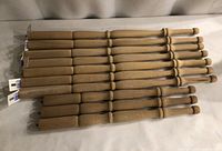 Overhead view of 10 hemlock furniture legs showing quantity and lengths