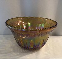 Side view showing iridescent finish and pattern