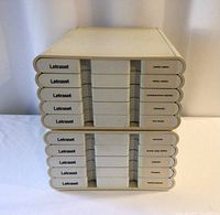 Two stacked Letraset five-drawer cabinets front view