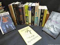 Front view of all books standing and two on display stands