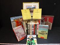 Group shot of entire lot showing mixed books, pamphlets and framed print