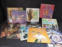 Group of vinyl LPs spread out showing various album covers