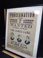 Framed reproduction wanted poster close view
