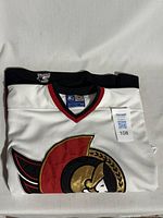 Folded jersey showing large front crest and auction tag