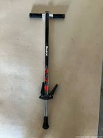 Full view of Razor pogo stick showing handles, stem graphics, folding footrests and tip