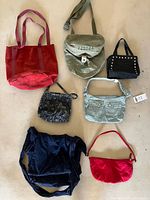 all seven assorted bags laid out for overview