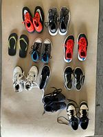 All eleven pairs arranged on mat, overhead view