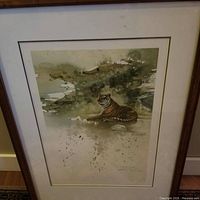 Full view of framed print showing tiger image, mat and frame