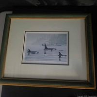 Framed orca lithograph with mat and frame