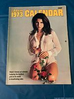 Front cover of Adam 1973 calendar showing model and title details