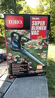 Box showing Toro Electric Super Blower Vac model 51591 up to 215 mph