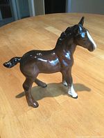Right side view of brown glazed ceramic horse figurine on table