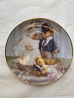 Front view of Just Married plate showing design and rim